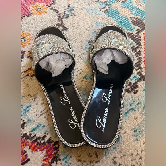 LAUREN LORRAINE “BIANCA” BLACK RHINESTONE SLIDES - Picture 4 of 6
